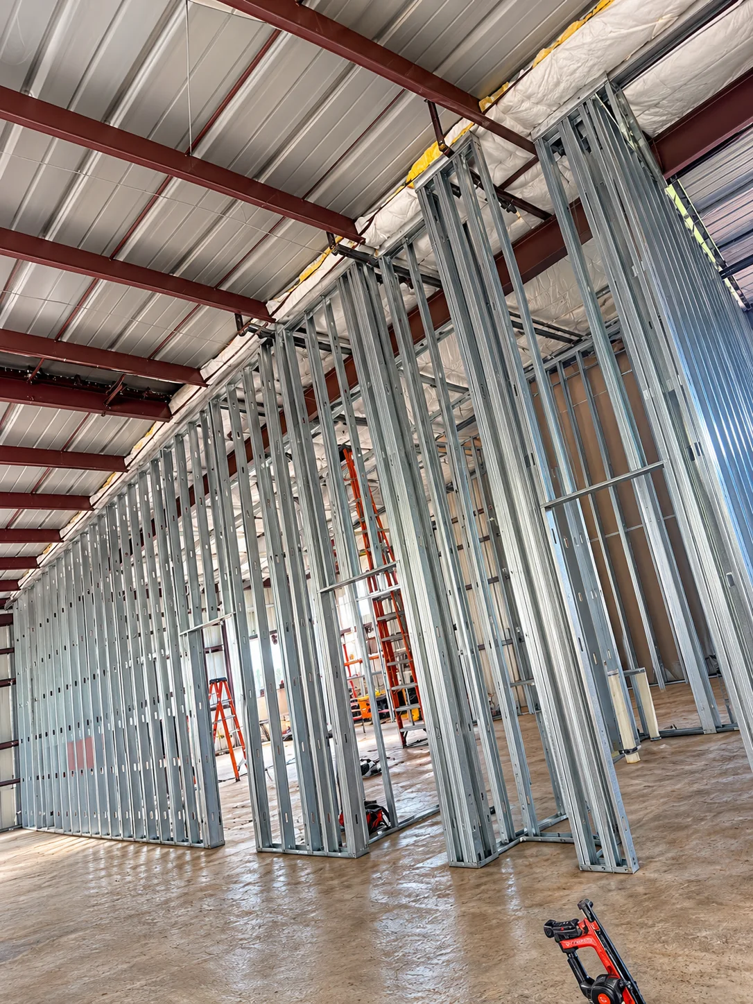 Commercial metal stud walls and door openings
